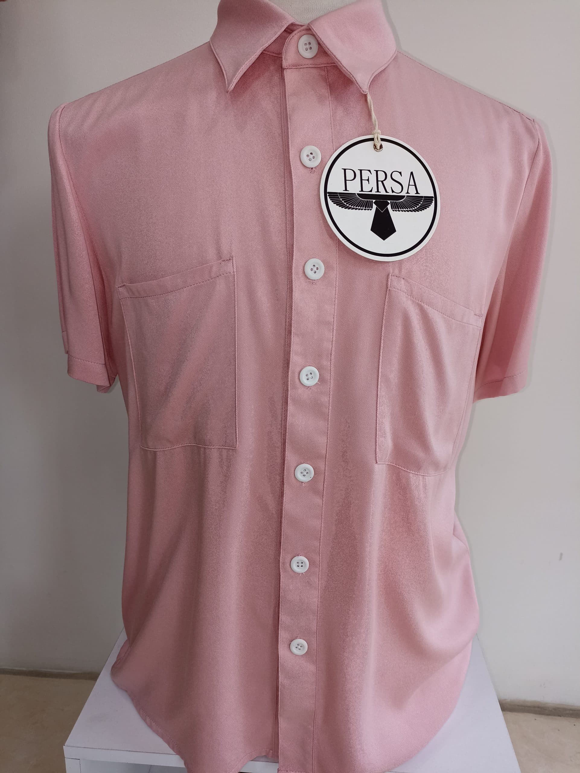 Camisa sport manga corta en chalis color palo de rosa