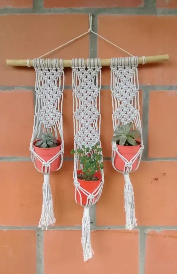 Porta materos de 3, para plantas pequeñas macramé